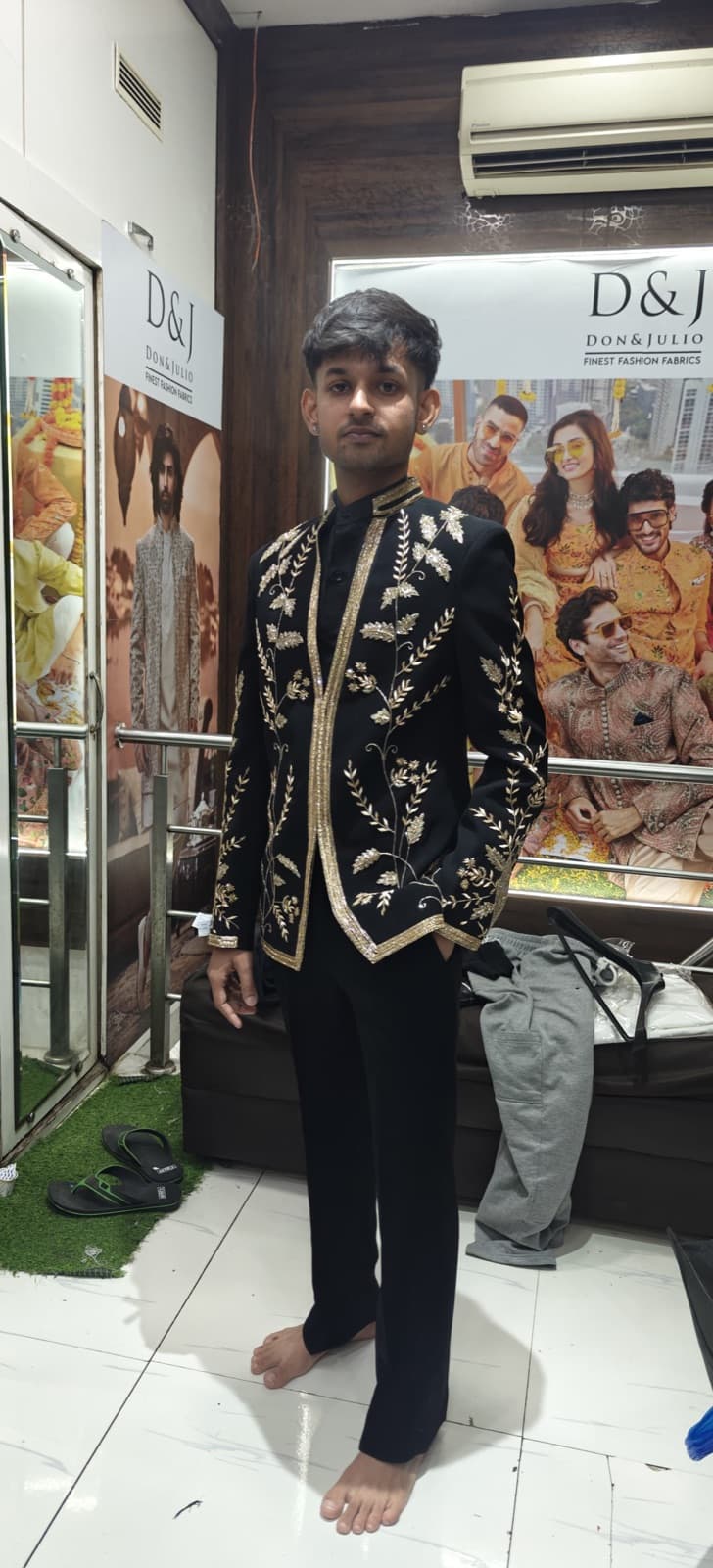 Black Indo-western set with gold hand embroidery