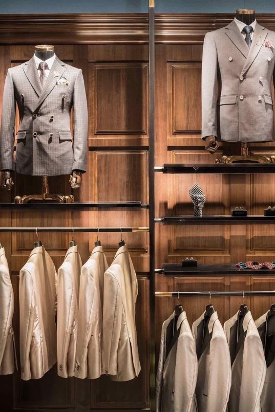 Tailored suits on display in the studio